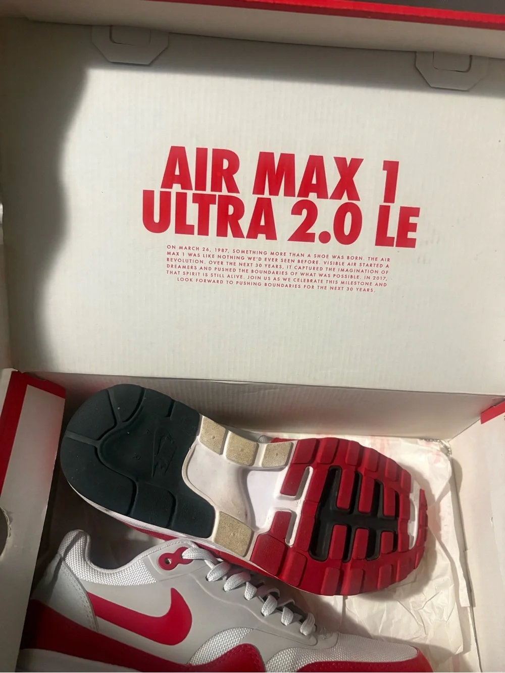 Nike White & Red Air Max 1 Ultra 2.0 LE Sneakers